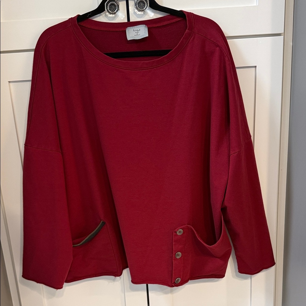Chalet Deep Red Button-Hem Relaxed Sweatshirt - image 1